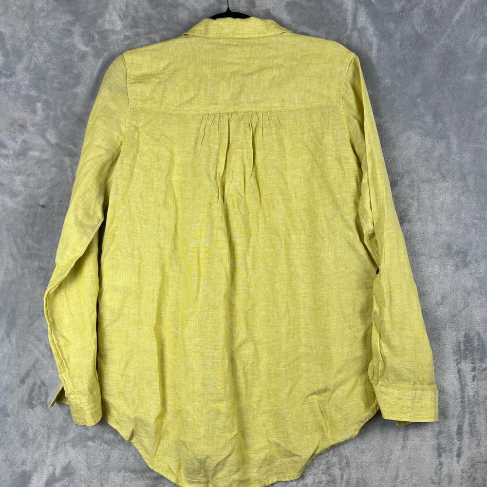 Sigrid Olsen Womens 100% Linen Tunic Top Chartreuse Yellow Button Tab Sleeve S - Picture 3 of 10